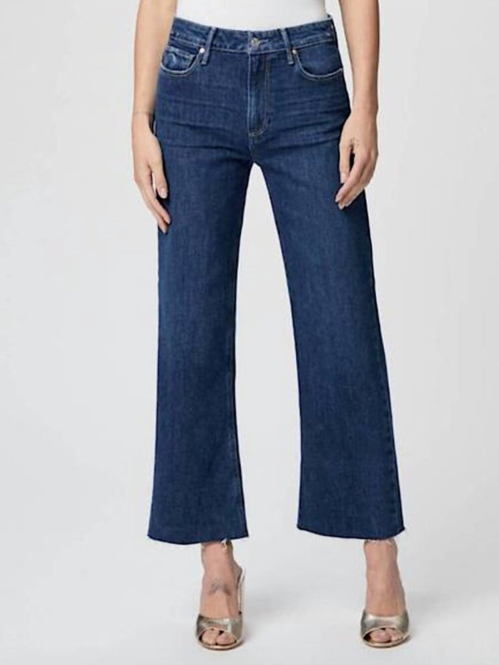PAIGE Leenah High Rise Ankle Jeans Raw Hem Wide Leg Everywhere Blue